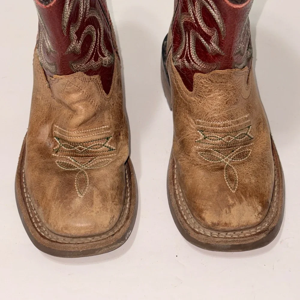 Cody James Burgundy Red Leather Square Toe Cowboy Western Boots Youth SIZE 9 D